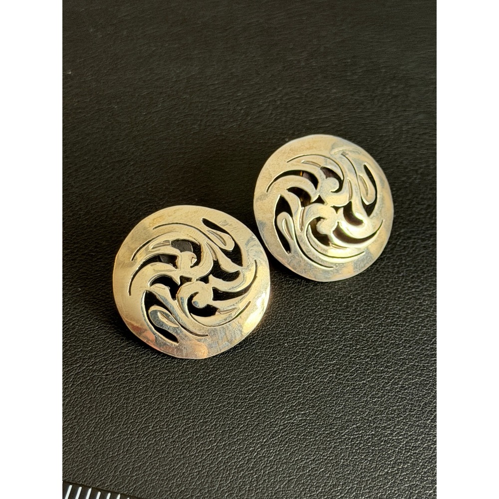Vintage Sterling Silver Earrings Openwork Swirl Screw Back